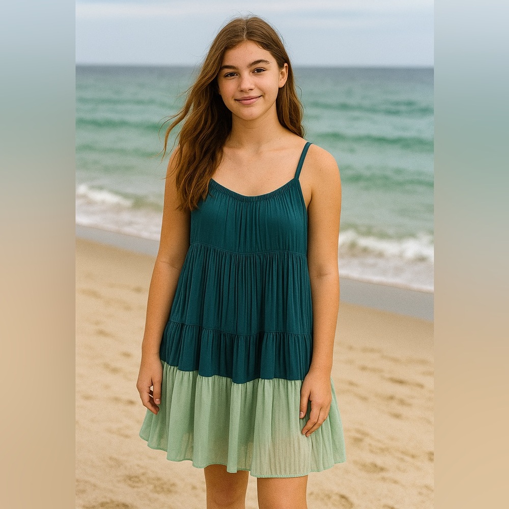 Ruffle three layered pillowcase dress with adjustable straps. It is size 14‎